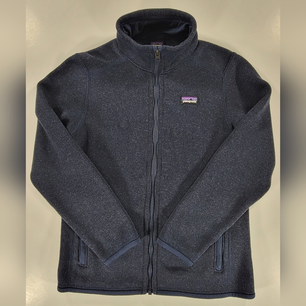 Patagonia Better Sweater Youth Medium 10 Blue Full Zip Fleece Jacket Mock Neck